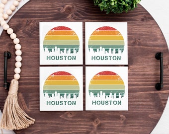 Retro Houston Coasters - Set of 4 - Drink Coasters - Houston Decor - Houston Gift - Houston housewarming gift - Texas Decor - Houston City