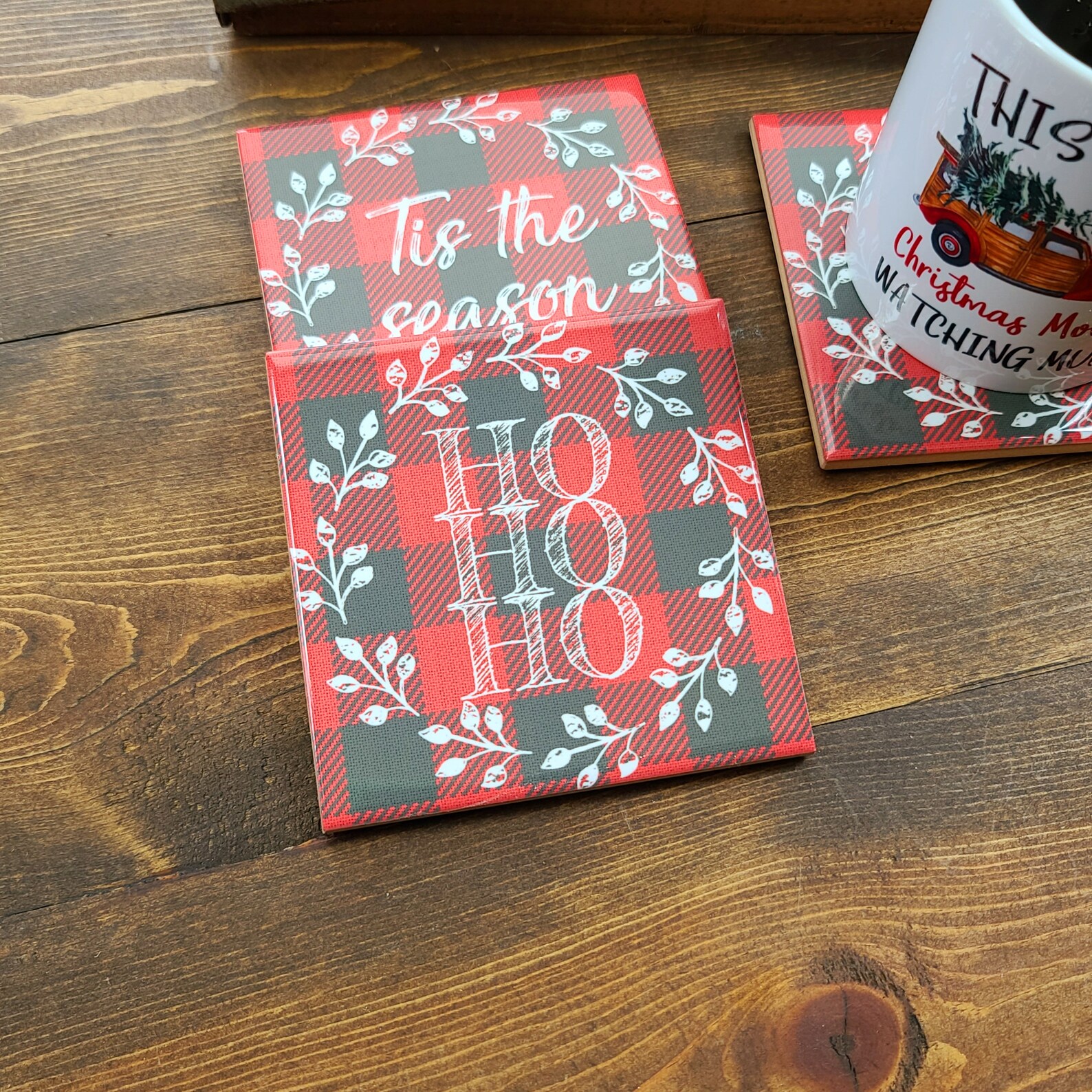 Christmas Coasters Holiday Coasters Buffalo Plaid Etsy