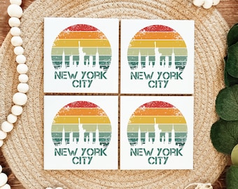 Retro New York City Coasters - Set of 4 - Drink Coasters - New York Decor - New York Gift - New York housewarming gift - New York City Decor