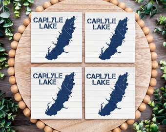 Carlyle Lake Coasters, lake house decor, lake coaster set, set of 4, housewarming gift for her, birthday gift for him, living room decor