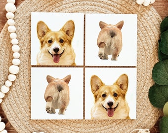 Corgi Coasters - Set of 4 Coasters - Corgi Decor - Pembroke welsh corgi - corgi ears - corgi butts - corgi gift - corgi home decor