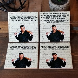 Kenny Powers Quotes | 4-Piece Coaster Set - East Bound & Down - Explicit Coasters - Bad Language Coasters - Kenny Powers Gift - TV Show
