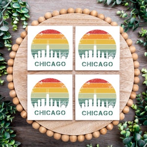 Retro Chicago Coasters - Set of 4 - Drink Coasters - Chicago Decor - Chicago Gift - Chicago housewarming gift - Illinois Coasters - Chi town