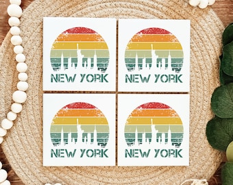 Retro New York Coasters - Set of 4 - Drink Coasters - New York Decor - New York Gift - New York housewarming gift - New York City Decor