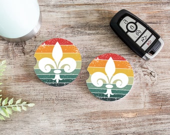 car cup coasters, Retro St. Louis, stocking stuffer, gift for her, funny gift, gifts under 10, fleur de lis decor, st. louis moving gift