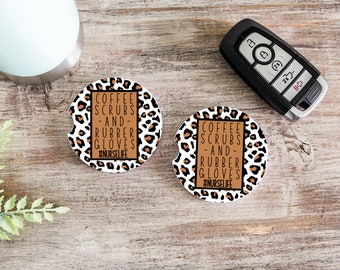 car cup coasters, nurse life, stocking stuffer, gift for her, gifts under 10, birthday gift for nurse, nurse appreciation, leopard print