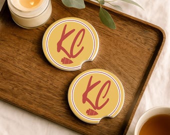 car cup coasters, KC Chiefs, kansas city, stocking stuffer, gift for her, gifts under 10, moving away gift, for him, for couple, city decor