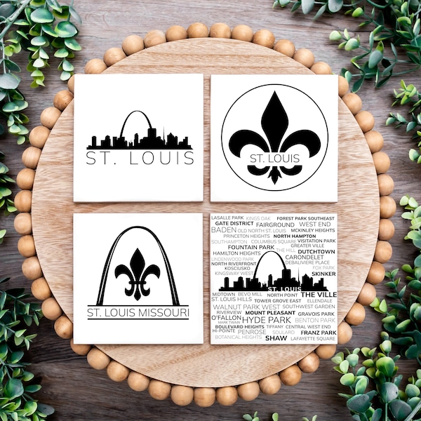 St. Louis Neighborhoods Coasters | Missouri - Set of 4 - Drink Coasters - St. Louis Gift - St. Louis Decor - St. Louis Fleur De Lis - Gifts