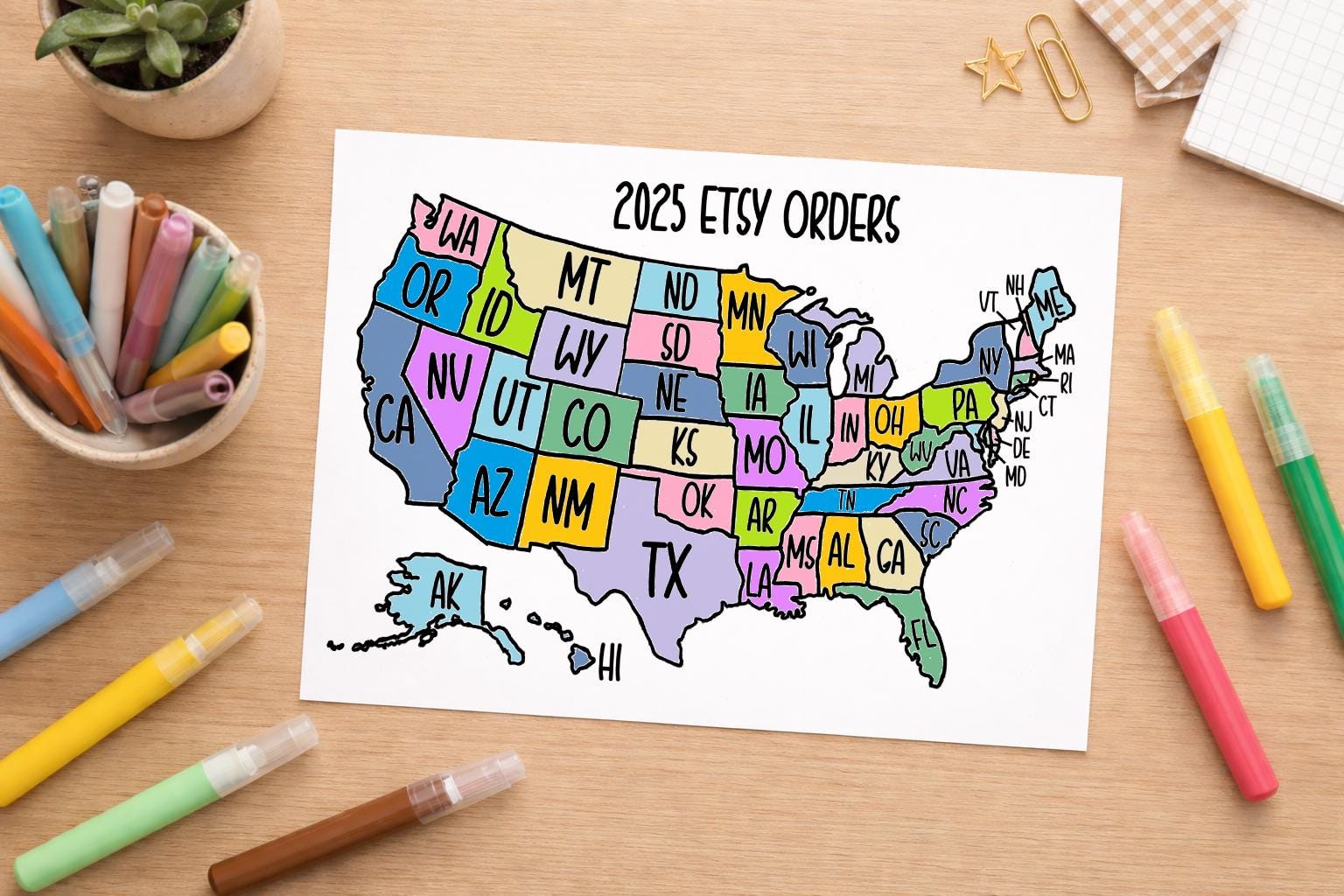 Etsy Color Map 2025 Etsy Sales Map | US Map Coloring Sheet | Track Orders by State ...
