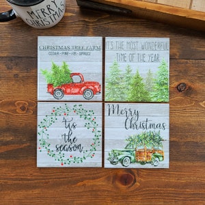 Christmas coasters - holiday coasters - snowy coasters - christmas truck decor - christmas decor - table decor - christmas decoration