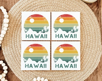 Retro Hawaii Coasters - Set of 4 - Drink Coasters - Hawaii Decor - Hawaii Gift - Hawaii Housewarming Gift - Hawaii Beach house gift