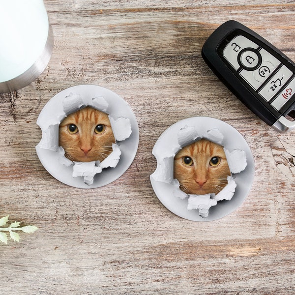 car cup coasters, pop up cat, stocking stuffer, gift for her, funny gift, funny coaster, gifts under 10, gag gift, cat mom gift, cat lover