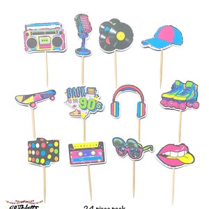 Retro Hip Hop Style Theme Cupcake Toppers. Rollerskates, Cassette, Skateboard, Sunnies. Handmade in Australia