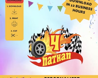 Digital Download File - Not Physical Item - DIY - Printable - Personalised Hot Wheels Racing Car Flame Inspired Theme Birthday Cake Topper