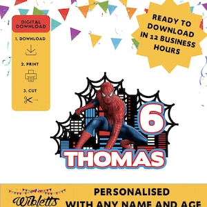 Digital Download File - Not Physical Topper - Print Yourself - Personalised Spiderman Superhero Inspired Theme Birthday Custom Cake Topper