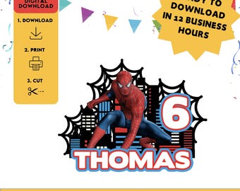 Digital Download File - Not Physical Topper - Print Yourself - Personalised Spiderman Superhero Inspired Theme Birthday Custom Cake Topper