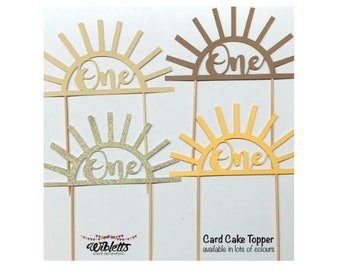 Modern style sun with One 'You are my Sunshine" theme 1st birthday cake topper decoration. Handmade in Australia