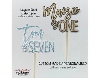 Personalised Birthday Party Cake Topper Custom Made with your Name and Age. Handmade to order in Australia