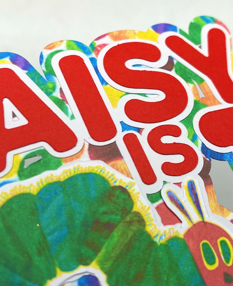 The Very Hungry Caterpillar Inspired Theme Birthday Party Cake Topper Decoration. Personalised / Custom Made with any Name & Age image 3