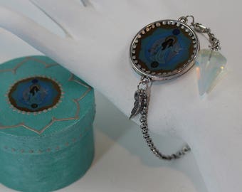 Opalite Moonstone Pendulum Bracelet with Archangel Raguel, Angel Gemstone Jewelry and Dowsing Kit, Divination Altar Tool in Box