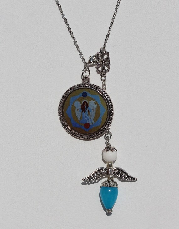 Opalite Moonstone Pendulum Bracelet with Archangel Raguel Divination Altar Tool in Box Angel Gemstone Jewelry and Dowsing Kit