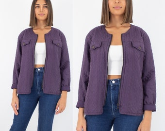 80 90s Purple Pure Silk Quilted Oversized Jacket | Spring Summer Jacket - Size L