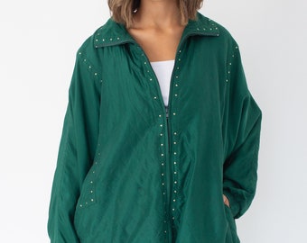 Green Silk Silky Pure Silk Oversized Slouchy 80s 90s Jacket - Free Size