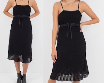 90s Black Stretch Lace Midi Dress - Size XS/S