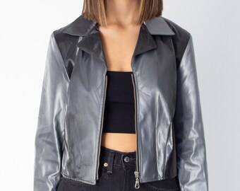 Kurze, metallisch glänzende Y2K-Jacke – Größe XS/S/M