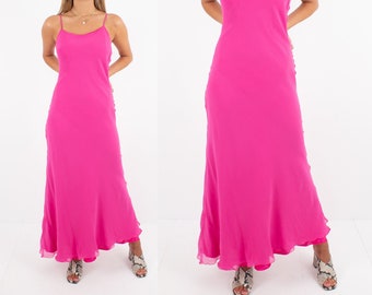 Barbie Hot Pink Silk Maxi Dress | Pure Silk Dress | Silk Slip Dress | Bias Cut | Evening Party Formal Prom Cocktail Bridesmaid Dress - XS/S