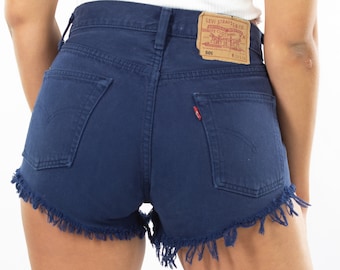 1990s 90s Levis 501 Denim Jean Cut off Shorts - Navy Blue - Red Tab Levis - Button Up - Size S / 28&quot;