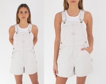 90s 1990s Beige Cream White Denim Overalls | Short Overalls | Spring Summer Dungarees | Womens Ladies Girls Overalls (#ONB) | 2 Sizes S & M