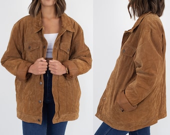 Oversized Light Brown Genuine Suede Leather Bomber Jacket Unisex Mens Womens - Size XL