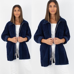 Dunkelblaue Cord Cord Zip Up Jacke - Unisex - Herren Damen - 2 Größen S & L