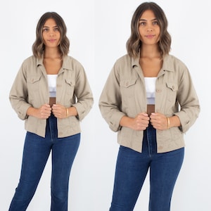 Beige Linen Button Up Jacket Blazer | Spring Summer Light Jacket | Vintage Linen | Womens Ladies Girls Jacket - Size M
