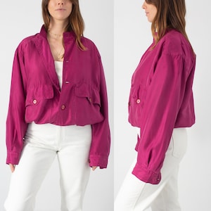 Magenta Silk Bomber Jacket - XS/S/M