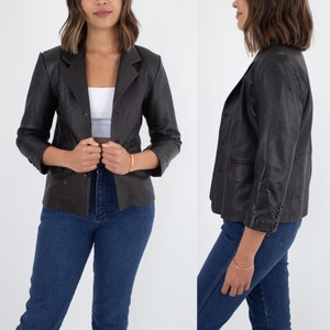 90s / Y2K Black Minimalist Leather Jacket Womens Ladies - Size XS/S