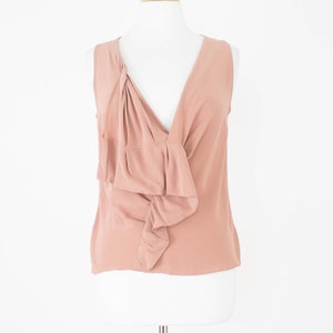 Dusty Rose Pink Sleeveless Womens Silk Blouse | Summer Elegant Office Top Shirt Frill Pleat Twist NEW, Unworn | Pure Silk | Sizes - XS, S, M