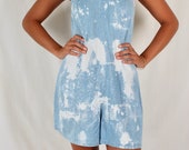 Vintage Floaty Acid Wash Denim Playsuit Onesie - Size XS S M - can be cinched in at the waist with a belt.