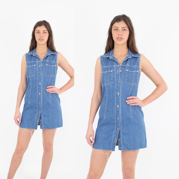 90s 1990s Mid Medium Blue Chambray Denim Cotton S… - image 1