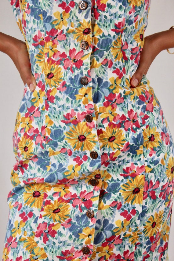 Vintage 80s/90s Bright Floral Print Denim Mini Dre