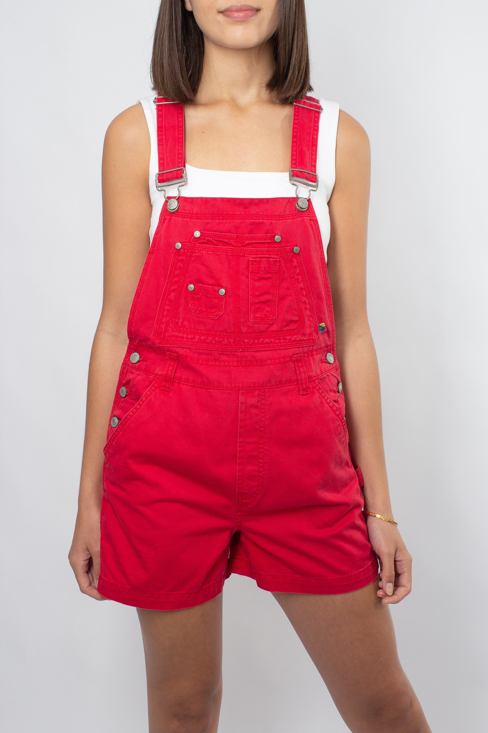 90s 1990s Red Denim Short Overalls Cotton Overalls Womens Etsy