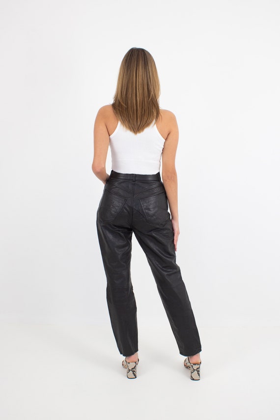 Black Leather Pants | High Waist Rise Leather Tro… - image 7