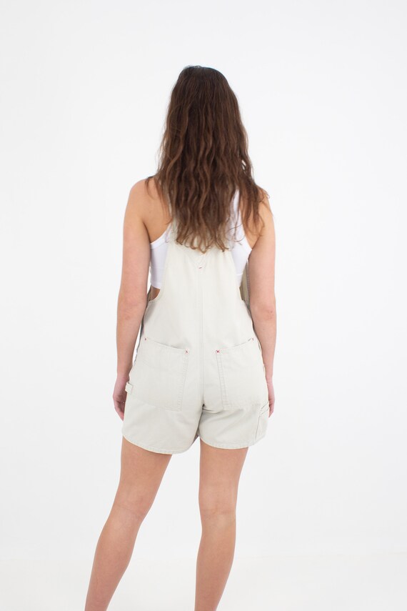 90s 1990s Beige Cream White Denim Overalls | Shor… - image 6