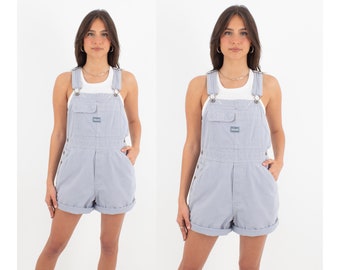 90s 1990s Light Grey Denim Cotton Overalls | Short Overalls | Spring Summer Dungarees | Womens Ladies Girls Overalls | Size S