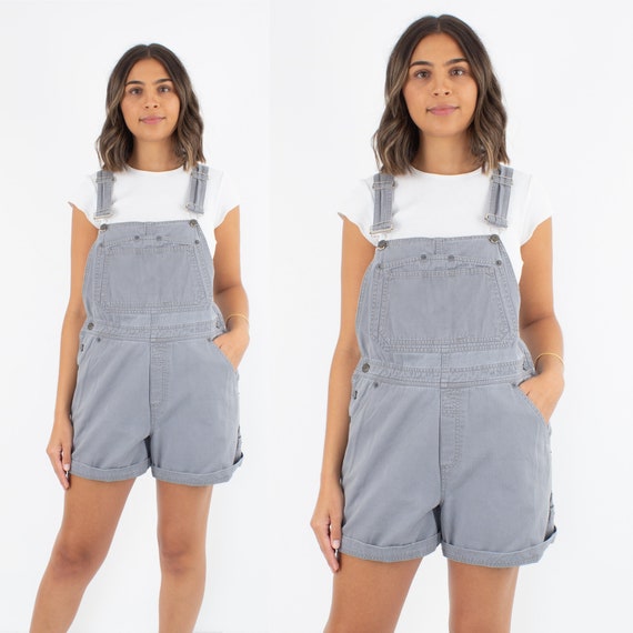 90s 1990s Grey Denim Cotton Overalls Dungarees | … - image 1