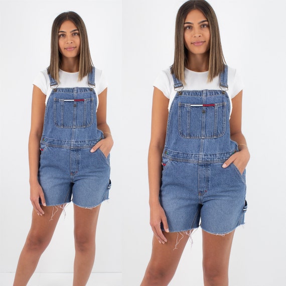 90s 1990s Tommy Hilfiger Short Denim Overalls - Wo