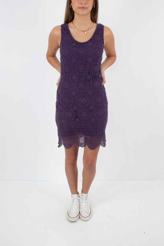 1970s 70s Purple Crochet Short Mini Dress | 70s C… - image 3