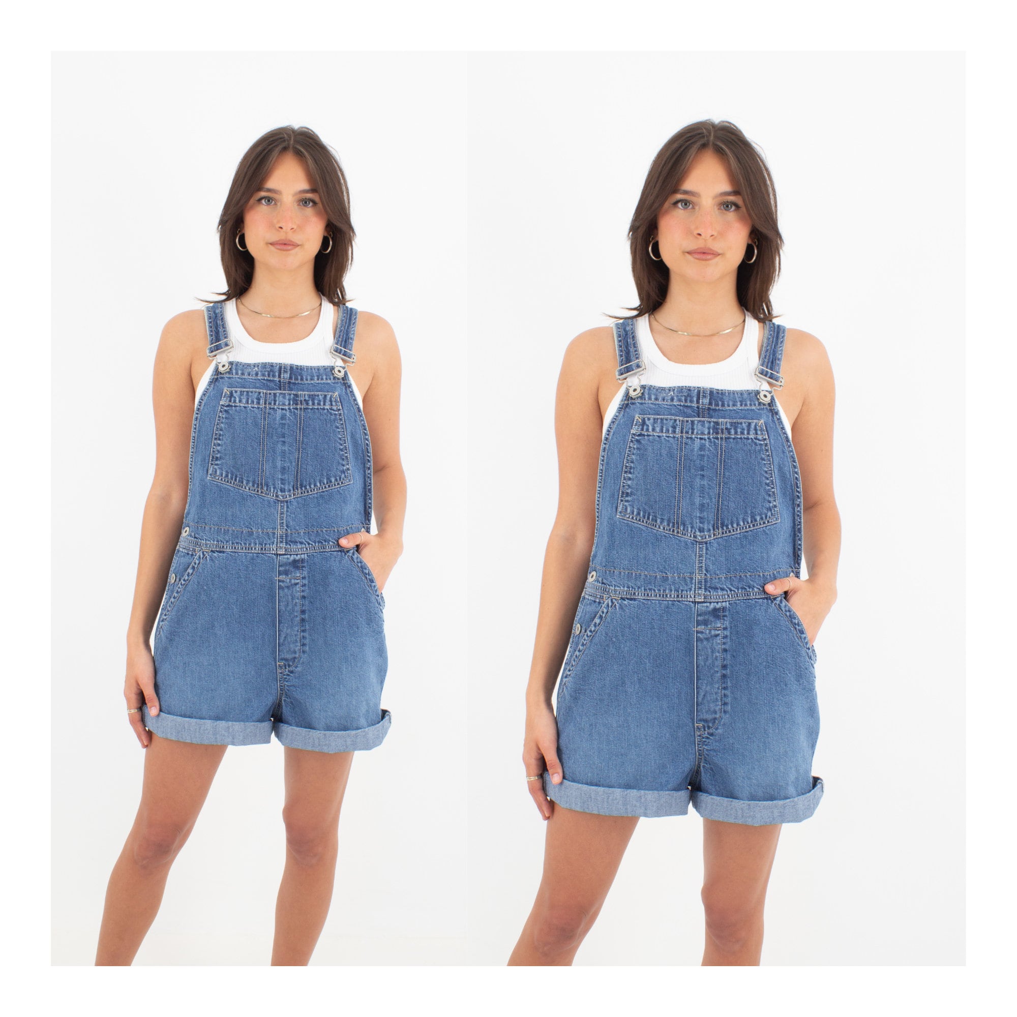 90s 1990s Dark Blue Short Denim Cotton Overalls Spring Summer Dungarees Unisex Mens Womens Ladies Overalls (#1DARK) - 3 Sizes S, M & L