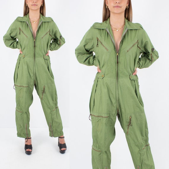 70s 1970s Khaki Army Military Pilot Jumpsuit | Cot